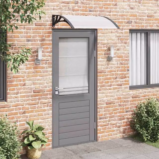 Marquesina para puerta vidaXL de policarbonato y aluminio en negro y transparente, An/P: 100 x 75 cm