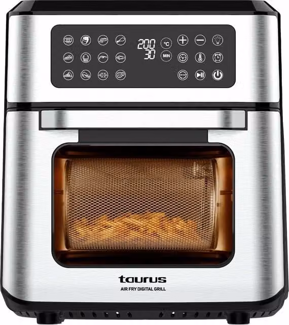 Freidora de aire Taurus Air Fry Grill de 12 l con pantalla digital en color negro y plata