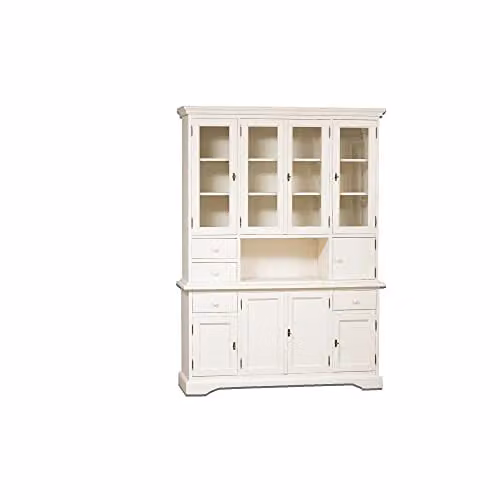 Vitrina Biscottini para salón y cocina de madera maciza y cristal con puertas de vidrio, color blanco, An/P/Al: 200 x 50 x 156 cm