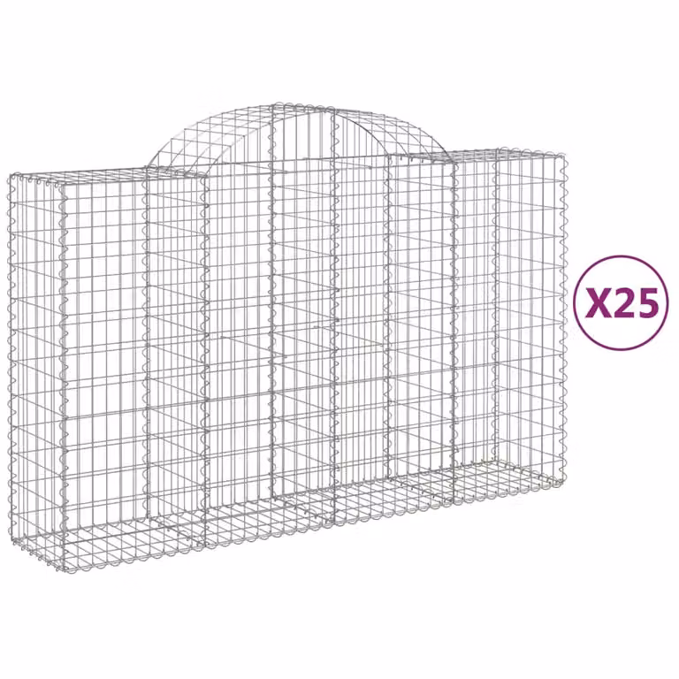 Set de 25 cestas gaviones Syfax de hierro galvanizado color plata con forma de arco, An/P/Al: 200 x 50 x 120/140 cm