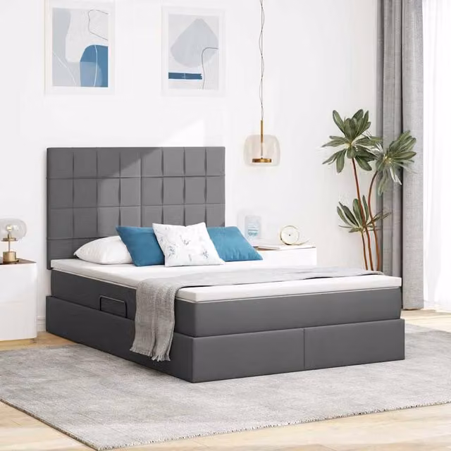 Cama con almacenamiento y colchón Maison Exclusive en gris oscuro y negro, An/P/Al: 140 x 200 x 28 cm