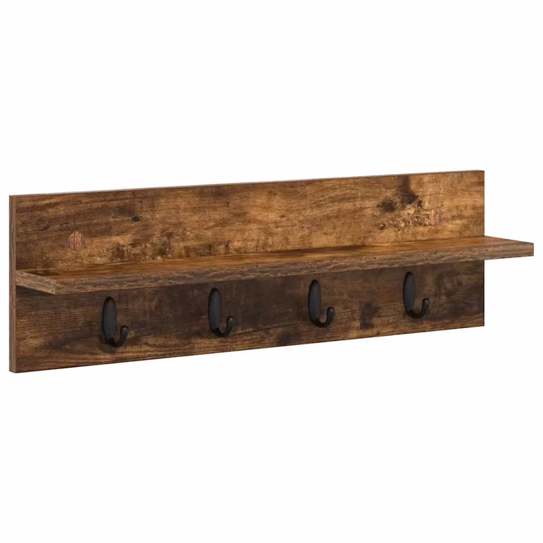 Perchero de pared moderno vidaXL en madera de roble ahumado color marrón mate con ganchos distribuidos An/P/Al: 60 x 18 x 10,5 cm