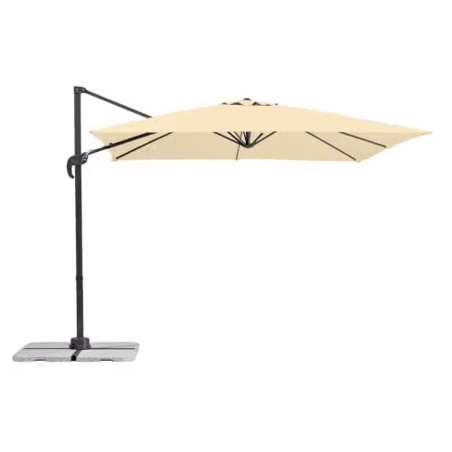 Sombrilla excéntrica Schneider Rhodos Junior en color beige con estructura de acero y funda, An/P/Al: 340 x 270 x 240 cm