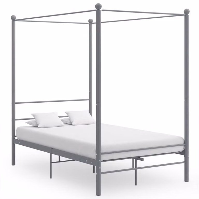 Estructura de cama con dosel vidaXL de metal en color gris, An/P: 140 x 200 cm
