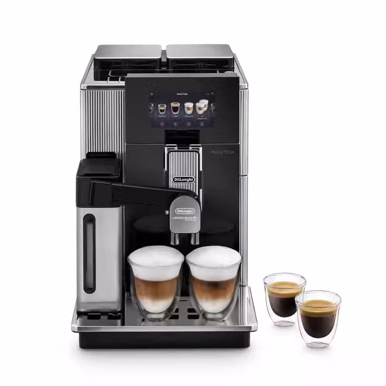 Cafetera automática De'Longhi Maestosa EPAM960.75.GLM en color plata y negro con acabado metálico para encimera