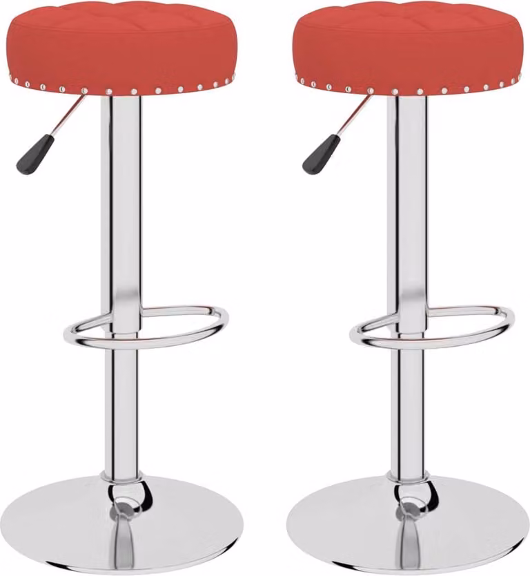 Set de 2 taburetes Syfax para cocina y comedor en tela roja con estructura de metal y MDF