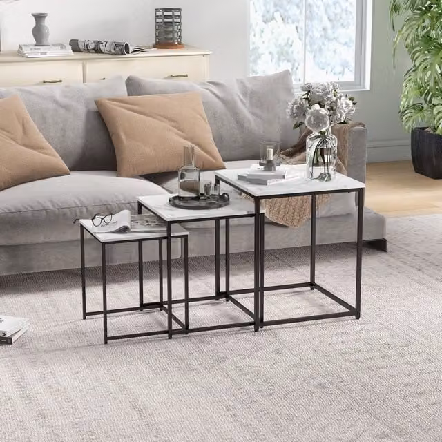 Juego de 3 mesas nido Homcom de estilo moderno con acabado de melamina y estructura de metal para salón o dormitorio, An/P/Al: 50 x 50 x 60 cm