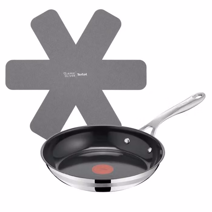 Sartén Tefal Jamie Oliver Smart Cook de cerámica y acero inoxidable con revestimiento antiadherente, color negro, Diámetro: 24 cm