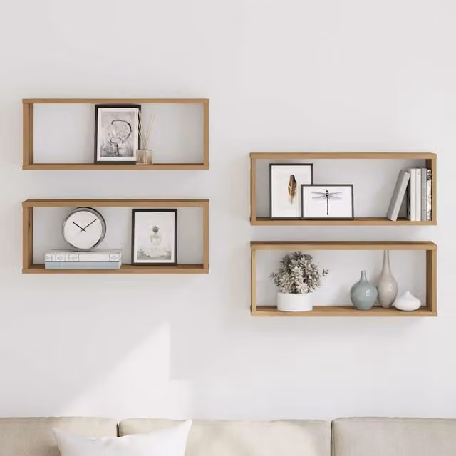 Set de 4 estantes de pared tipo cubo vidaXL en madera color roble, An/P/Al: 60 x 15 x 23 cm