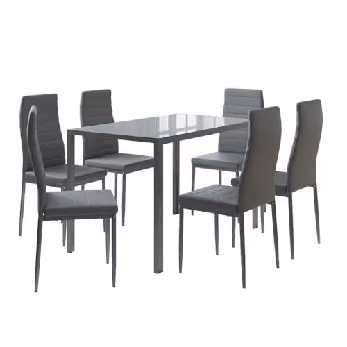 Set de comedor Vicco Grand de mesa rectangular y 6 sillas, color gris, An/P/Al: 120 x 75 x 75 cm