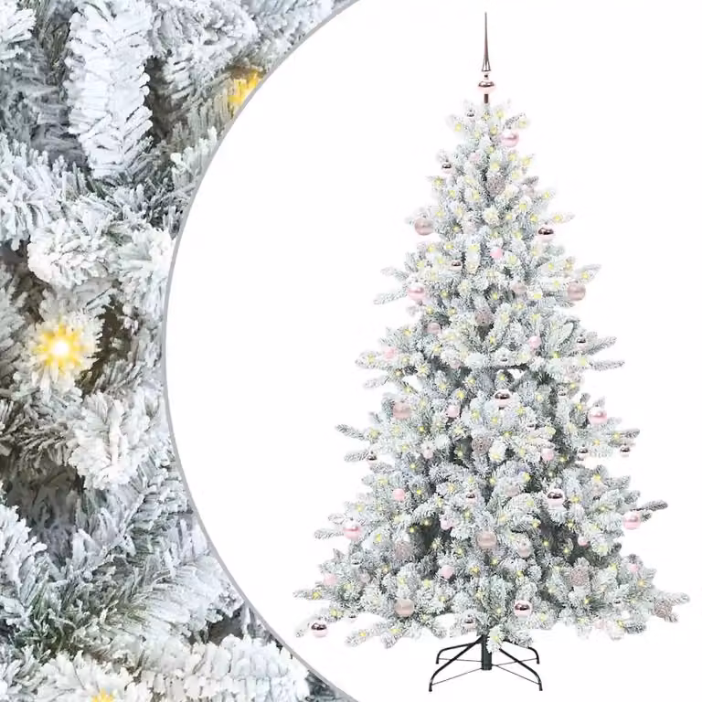 Árbol de Navidad artificial vidaXL con ramas articuladas, luces LED blanco cálido y estructura de PVC y metal, Altura: 210 cm