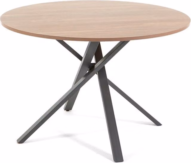 Mesa redonda Carlo con tablero laminado efecto madera y patas de metal en gris y marrón Diámetro: 110 cm