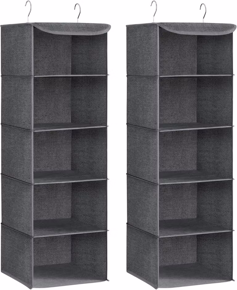 Juego de 2 estanterías colgantes Songmics de color gris con ganchos de metal y madera para el armario
