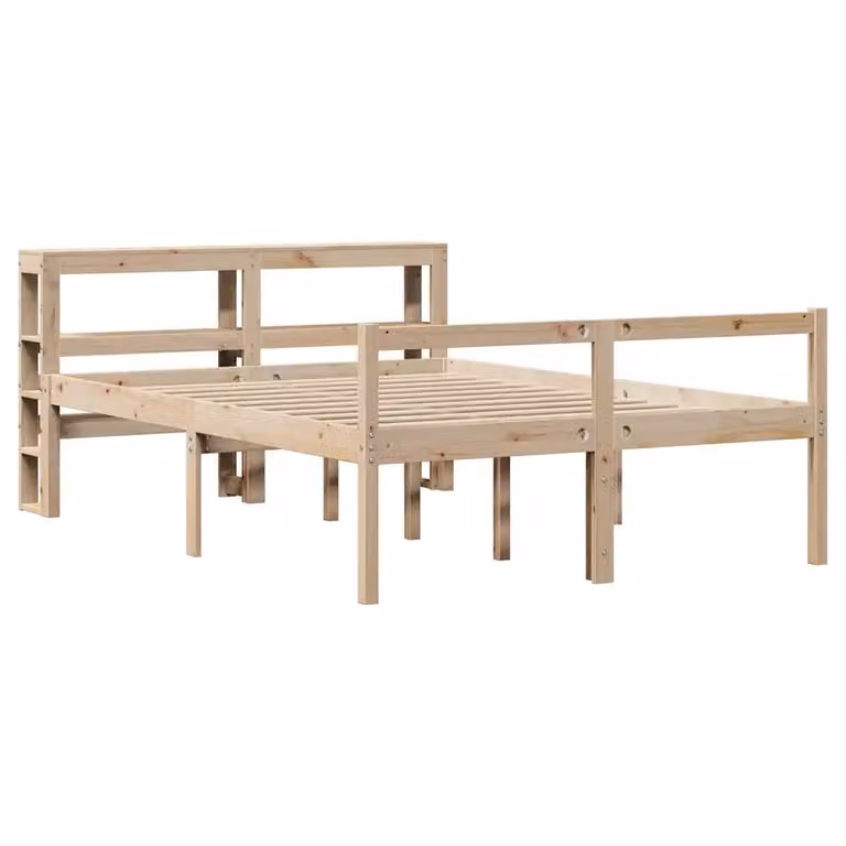 Cama para personas mayores vidaXL con cabecero de madera maciza de pino en color marrón y beige, An/P/Al: 140 x 190 cm