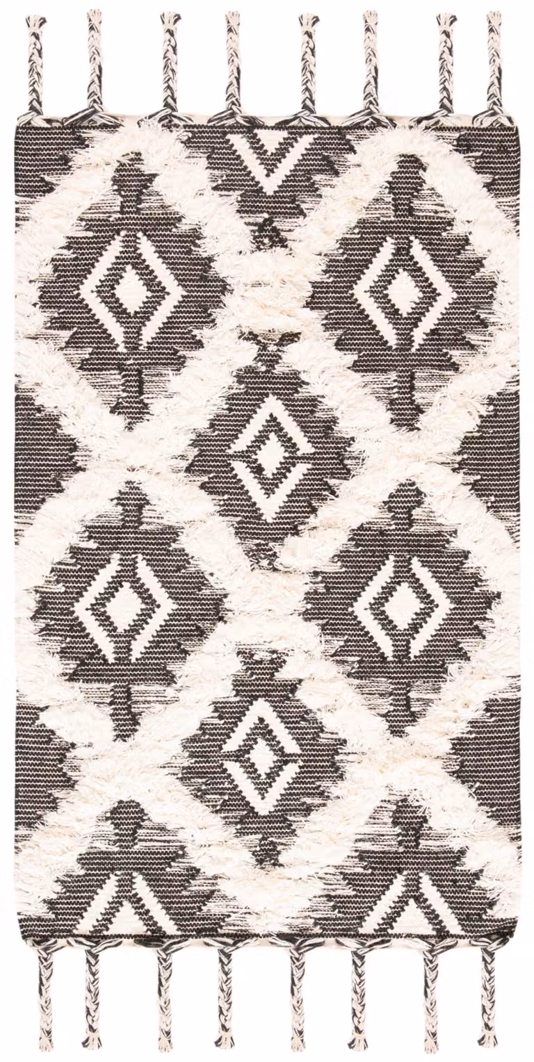 Alfombra Safavieh de lana con inspiración marroquí, hecha a mano, en blanco y negro, An/P: 122 x 183 cm