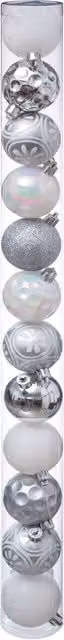 Juego de 12 bolas de Navidad Polar Blast de Atmosphera en colores plata y gris, diseño abstracto geométrico, Diámetro: 6 cm