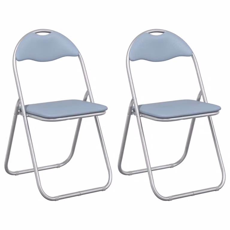 Set de 2 sillas plegables vidaXL en cuero sintético gris para comedor o despacho, An/P/Al: 48 x 43,5 x 81 cm