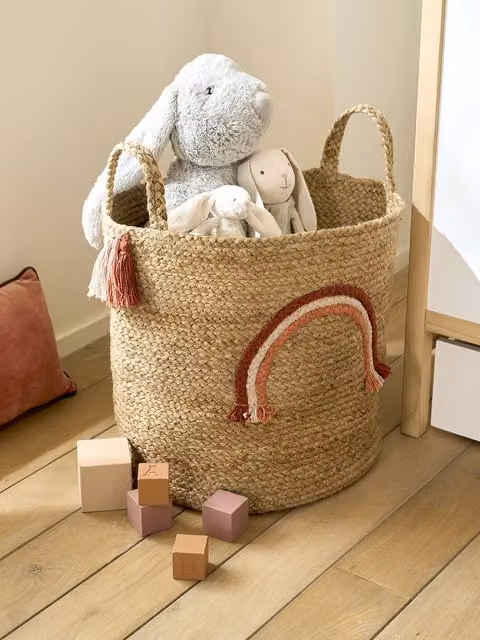 Cesto Arcoíris de junco de mar multicolor con asas para habitación infantil de Vertbaudet