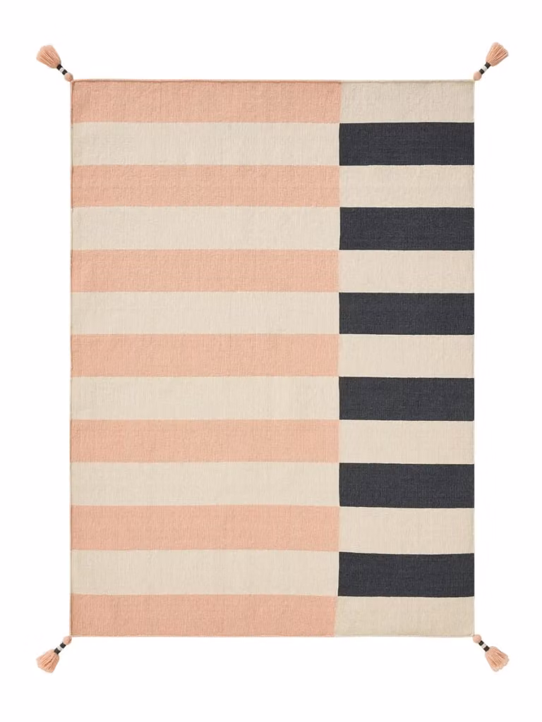 Alfombra rectangular de lana Benuta para niños en color rosa con diseño de rayas modernas, An x P: 120 x 170 cm