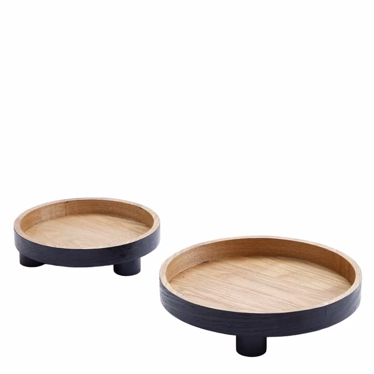 Juego de 2 bandejas decorativas redondas Sia Deco de madera en colores negro y marrón, Diámetro: 30 cm