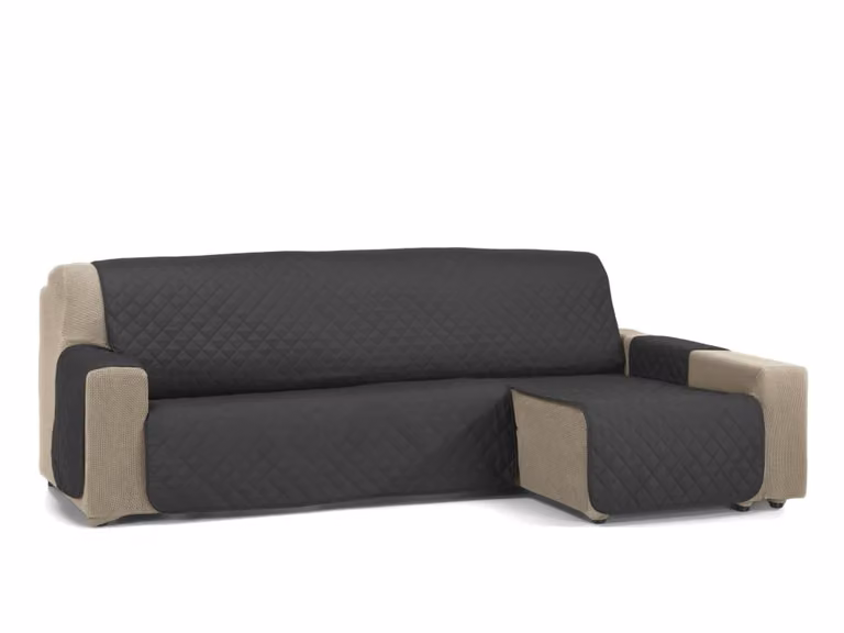 Funda protectora elástica para sofá chaise longue Donegal Collections en microfibra negra de 200 cm