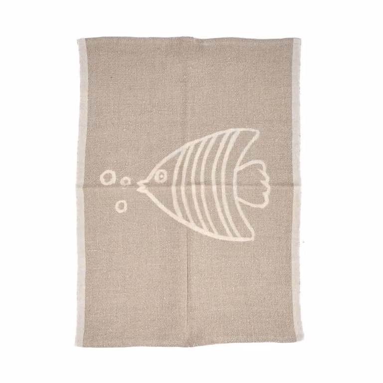 Paño de cocina de lino Bazar Bizar con diseño gráfico en marrón y blanco An/P/Al: 50 x 70 x 2 cm