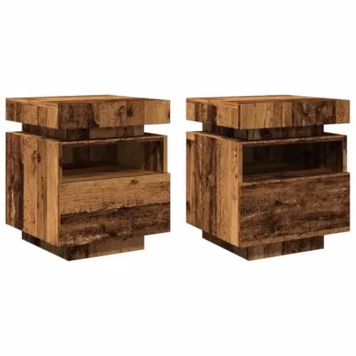 Juego de 2 mesitas de noche Helloshop26 con iluminación LED integrada en madera marrón, An/P/Al: 40 x 39 x 48,5 cm