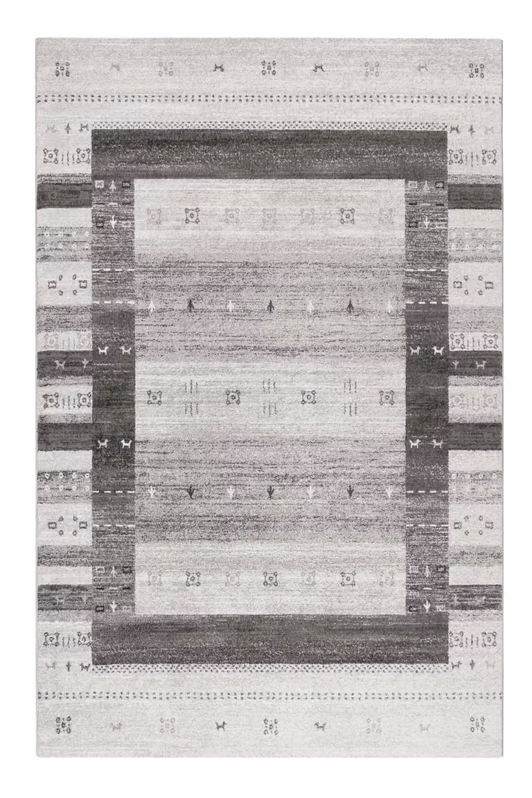 Alfombra de inspiración gabbeh Wecon Home en tonos grises, An/P: 133 x 200 cm