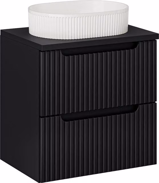 Mueble de baño suspendido Nova de COMAD con 2 cajones y lavabo ovalado en blanco y negro, Ancho: 60 cm