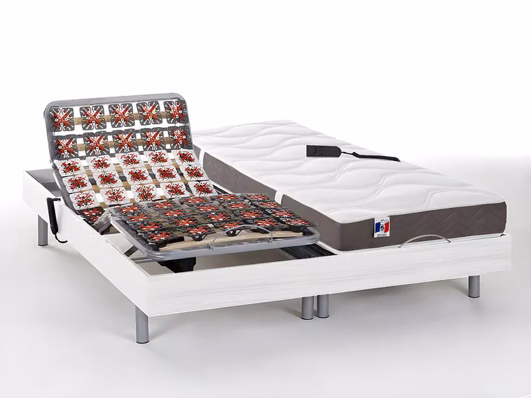 Cama articulada TIARI de YSMÉE con colchón de látex de 3 zonas y mando inalámbrico, color gris, An/P/Al: 80 x 200 x 25 cm (2 unidades)