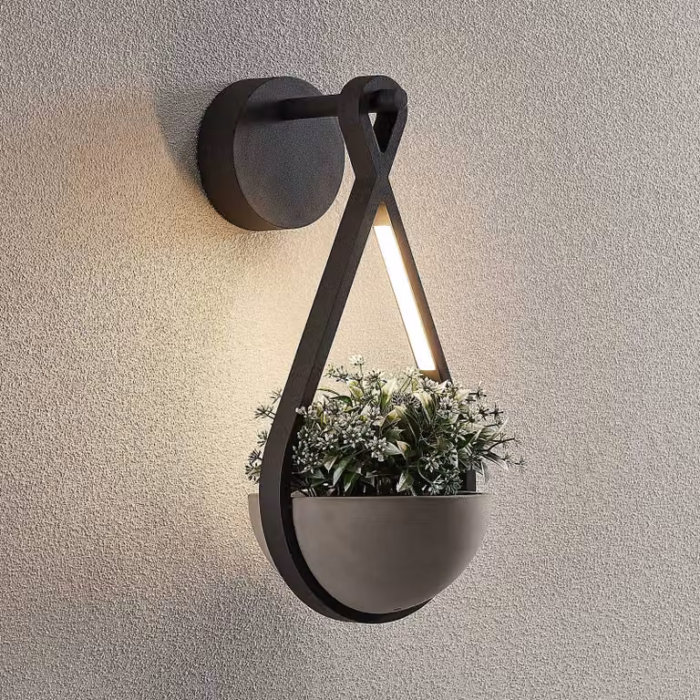 Aplique de pared exterior LED Lucande en aluminio y hormigón color gris con luz blanca cálida para jardín