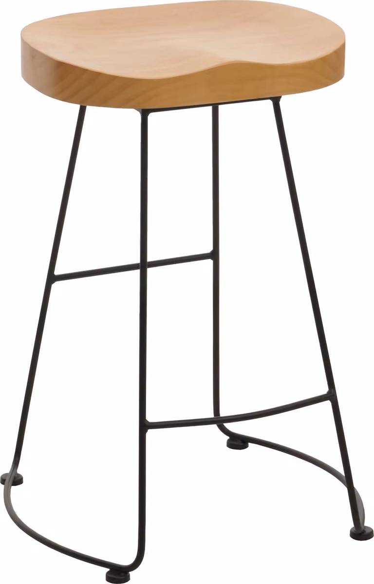 Taburete de bar Mendler de diseño industrial con estructura de metal y madera de pino en color marrón y beige