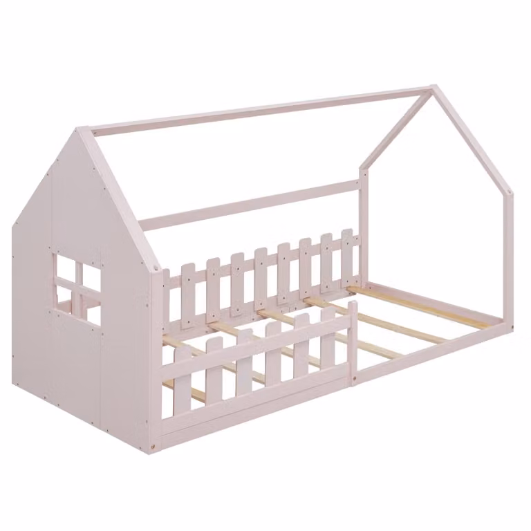 Cama infantil con cabina y zona de juego Urban Meuble en madera y MDF color rosa An/P/Al: 200 x 90 x 140 cm