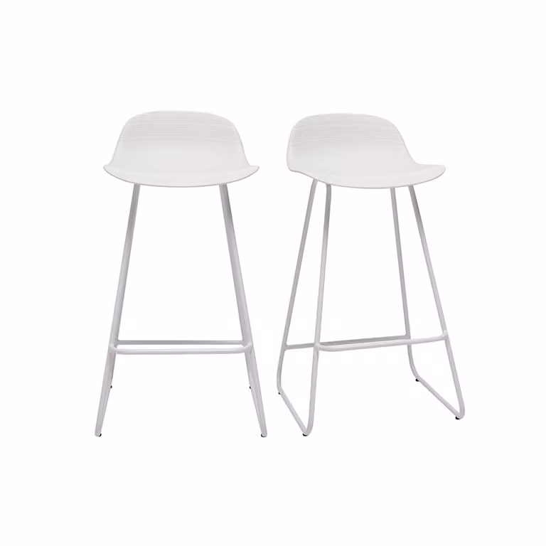 Set de 2 taburetes de bar Miliboo Ella en color blanco con estructura de metal y acabado mate, Altura: 65 cm