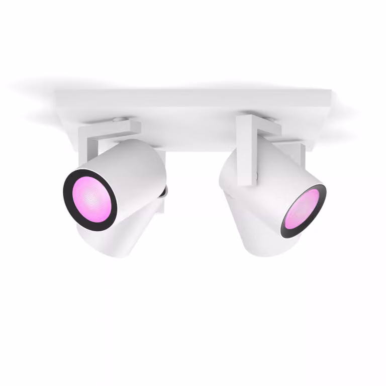 Foco Philips Hue White & Color Ambiance de cuatro luces LED en color plata y blanco con mando a distancia y tecnología Bluetooth
