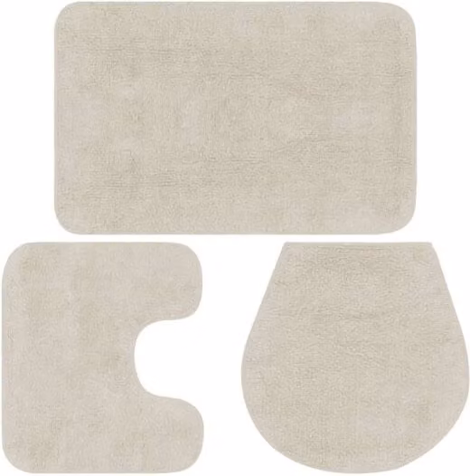 Conjunto de 3 alfombrillas de baño antideslizantes de algodón vidaXL en color blanco