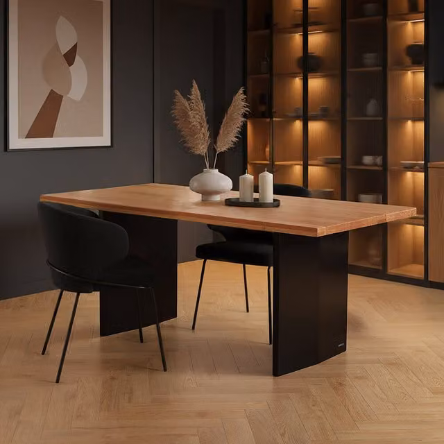 Mesa de comedor Home Deluxe DOMELA de roble aceitado en color negro y marrón con acabado live edge, An: 180 cm, P: 90 cm, Al: 75 cm