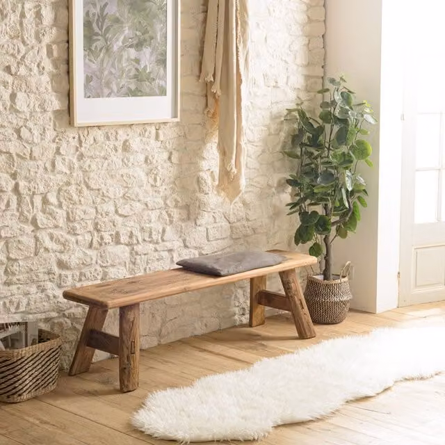 Banco de madera reciclada Macabane color marrón estilo rústico An/P/Al: 140 x 30 x 40 cm
