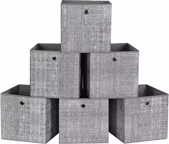 Set de 6 cajas de almacenamiento plegables Songmics con asas, color gris, An/P/Al: 30 x 30 x 30 cm