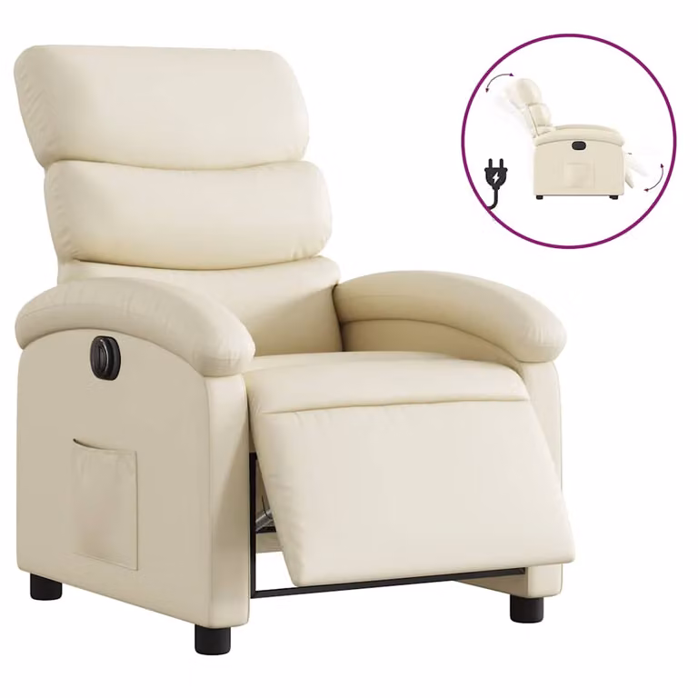 Sillón reclinable eléctrico vidaXL en cuero sintético color beige para adultos