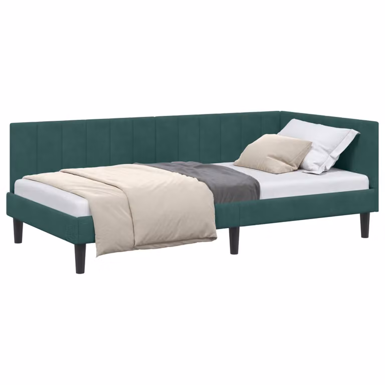 Sofá cama con chaise longue asimétrica vidaXL tapizado en terciopelo verde An/P/Al: 90 x 190 cm