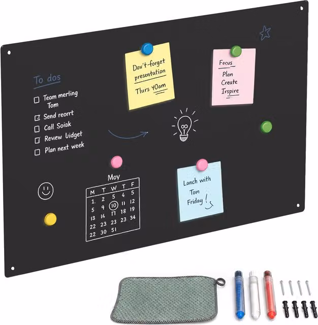 Pizarra magnética de acero Relaxdays para colgar en la pared, color negro, An/Al: 50 x 30 cm