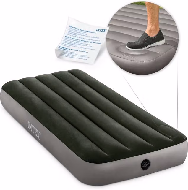 Cama de aire Intex con inflador para adultos en color verde y gris, acabado de microfibra y terciopelo, An/P/Al: 190 x 90 x 25 cm