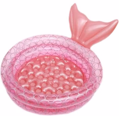 Piscina hinchable redonda con forma de sirena ULISEM para adultos, multicolor y rosa, con suelo inflable y válvula de desagüe, Diámetro: 150 cm