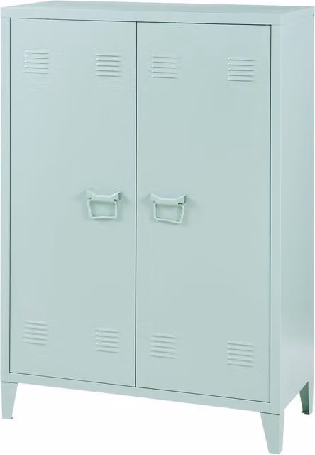 Taquilla metálica de oficina HELLOSHOP26 con 2 puertas batientes y estantes ajustables en color verde mate, An/P/Al: 110 x 33 x 75 cm