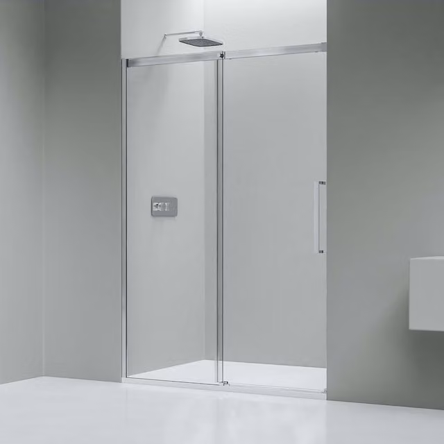 Cabina de ducha de nicho Bernstein DX906 Flex con puerta corredera sof-close, cristal transparente de 8 mm con tratamiento nano y Ancho: 170 cm