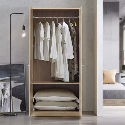 Armario Ropero Bodolz en.casa con 2 Puertas, Perchero y Compartimento en MDF, Efecto Roble Sonoma, Al: 176 cm, An: 80 cm, P: 52 cm