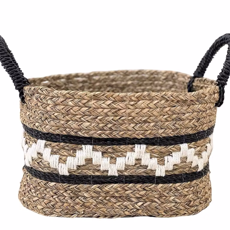 Cesta rectangular de fibra de seagrass y algodón NATYAL multicolor An/P/Al: 42 x 32 x 42 cm