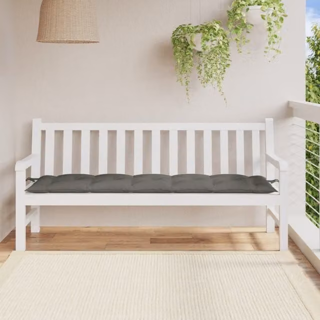 Cojín para banco de jardín SYFAX en poliéster gris, resistente a los rayos UV y antideslizante, An/P/Al: 180 x 50 x 7 cm