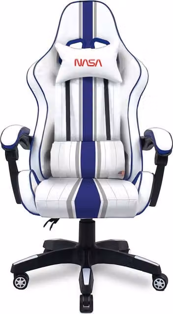 Silla Gaming Nasa Atlantis en color blanco y azul con acabado de piel sintética y diseño deportivo para adultos